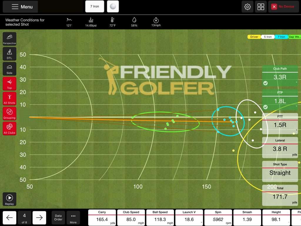 FS Golf App top view with club groupings