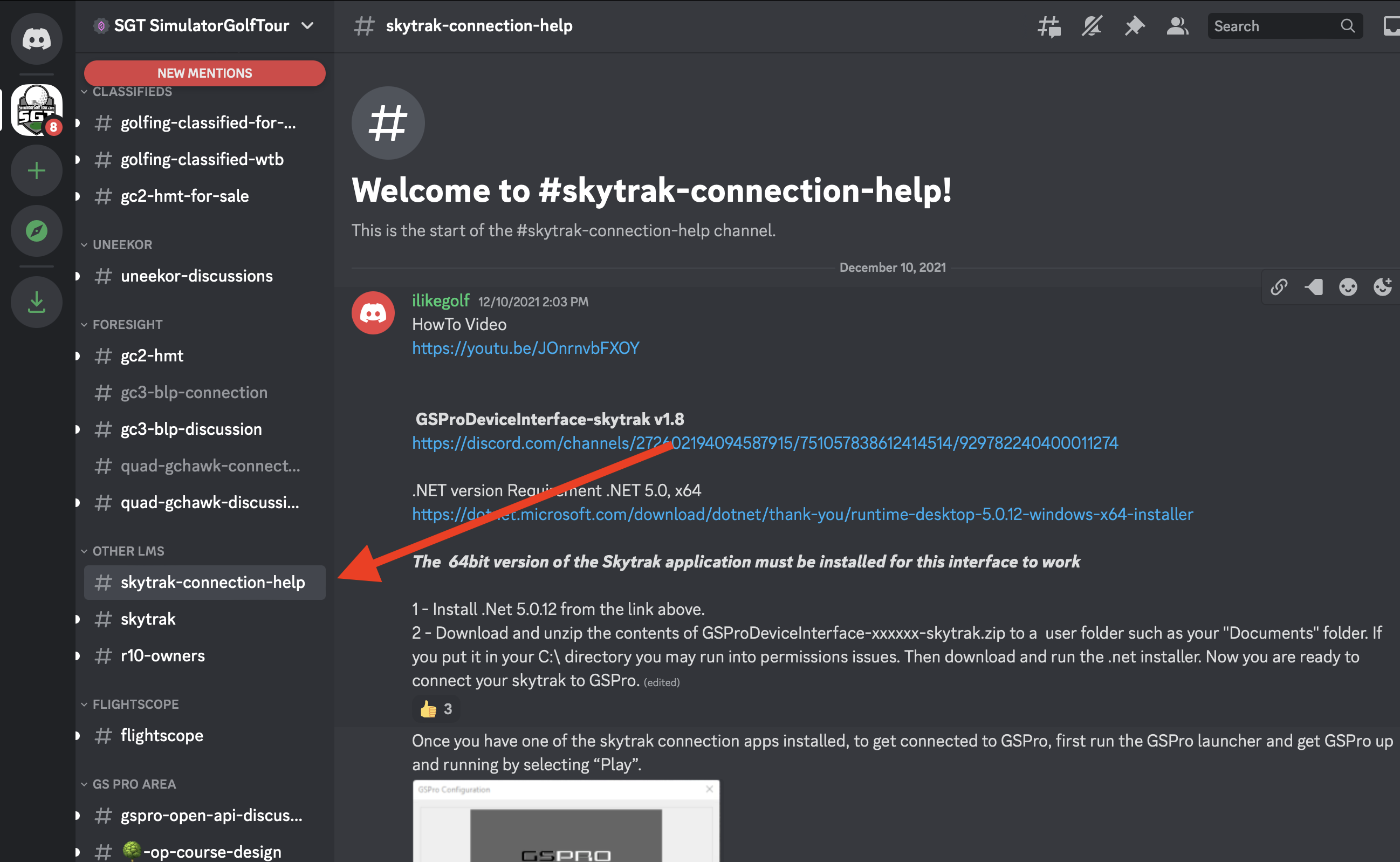 gspro skytrak connection in discord