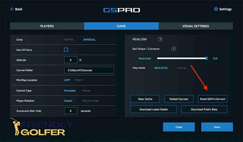 reset gspro connect