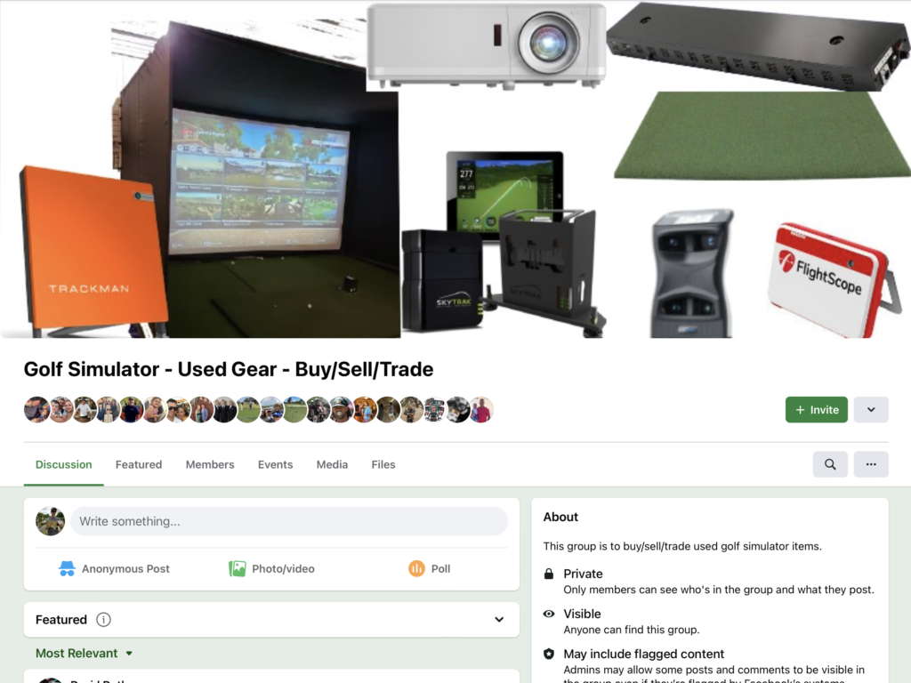 golf simulator used gear Facebook group