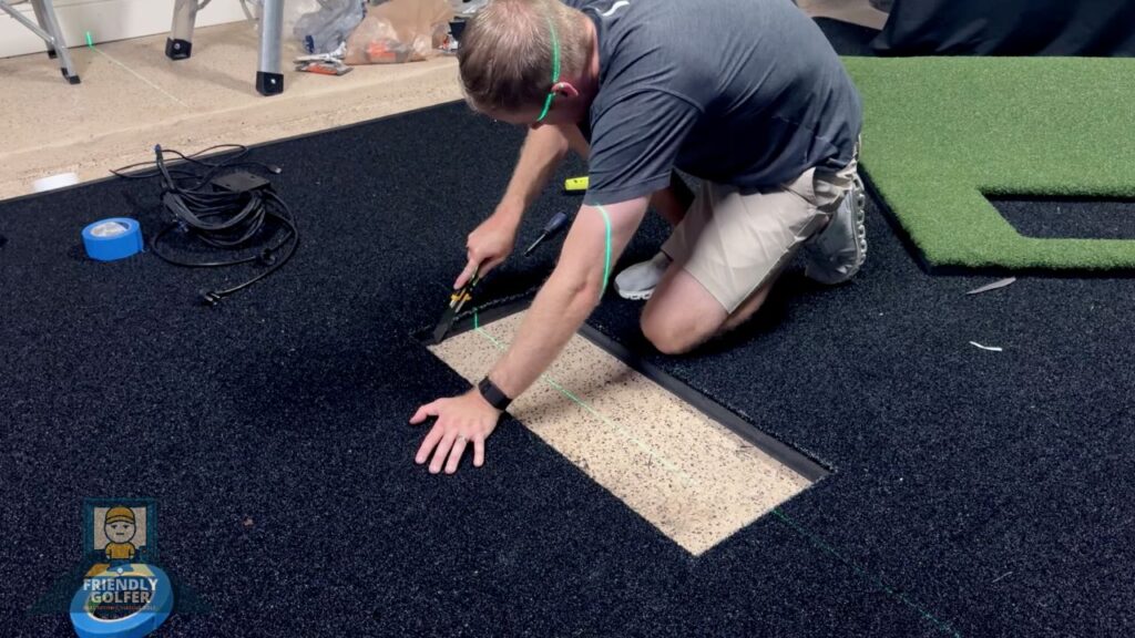 cutting hitting strip into simulator floor