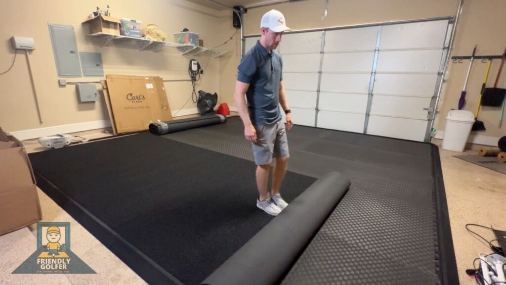 laying turf on simulator floor tiles